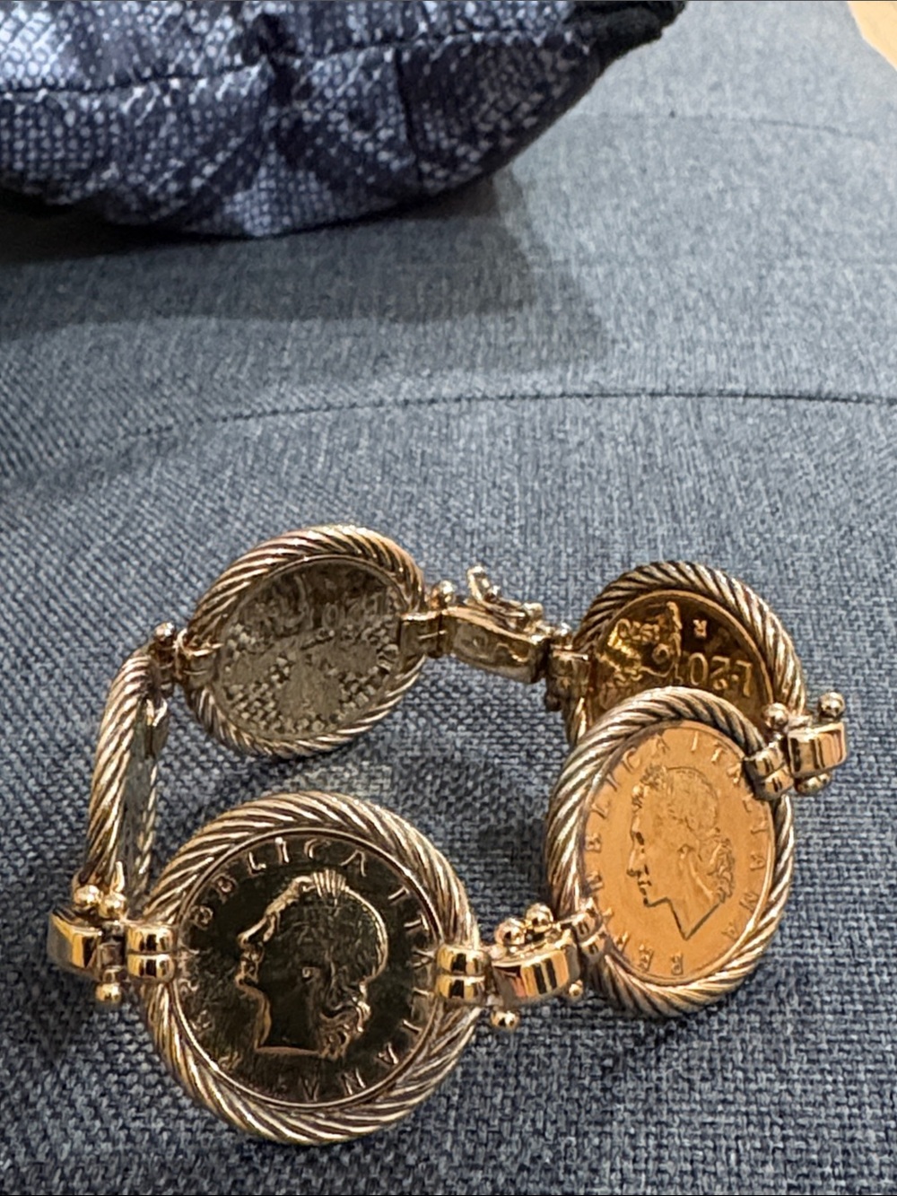 Gold-Tone Coin Link Bracelet - Vintage Coin Motif